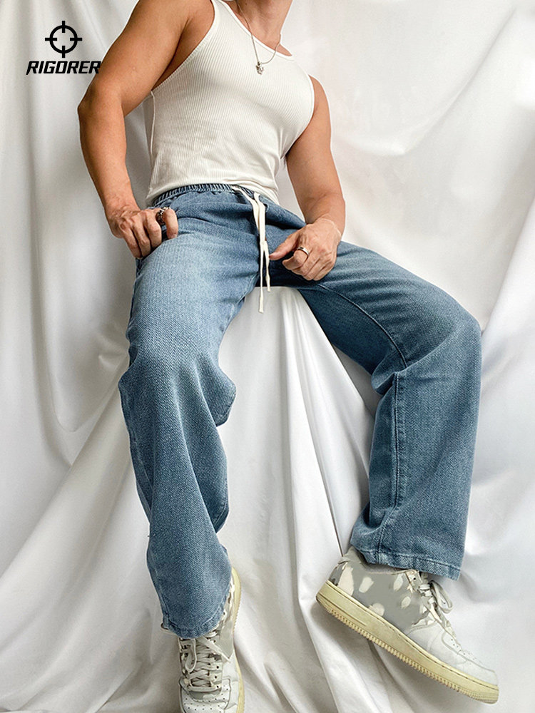 남성용 공식 스트레이트 진 가을 겨울 신상 슬림 스포츠 바지 루즈한 라지 사이즈 플러스 벨벳 와이드 팬츠