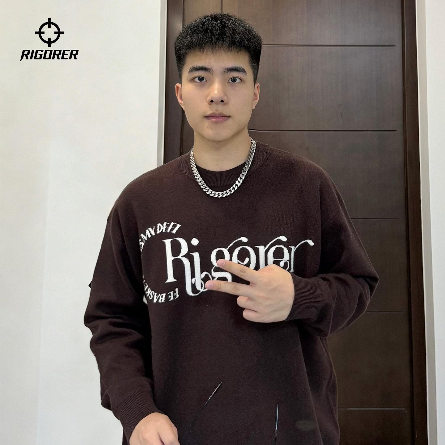 准者长袖毛衣男子秋冬季新款运动休闲复古宽松圆领套头情侣针织衫