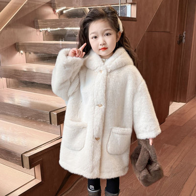 女童仿水貂绒皮草中长款外套