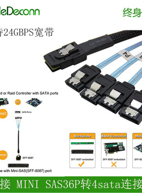 服务器反向sata转MINISAS8087 TO 4sata6G背板接主板数据传输线
