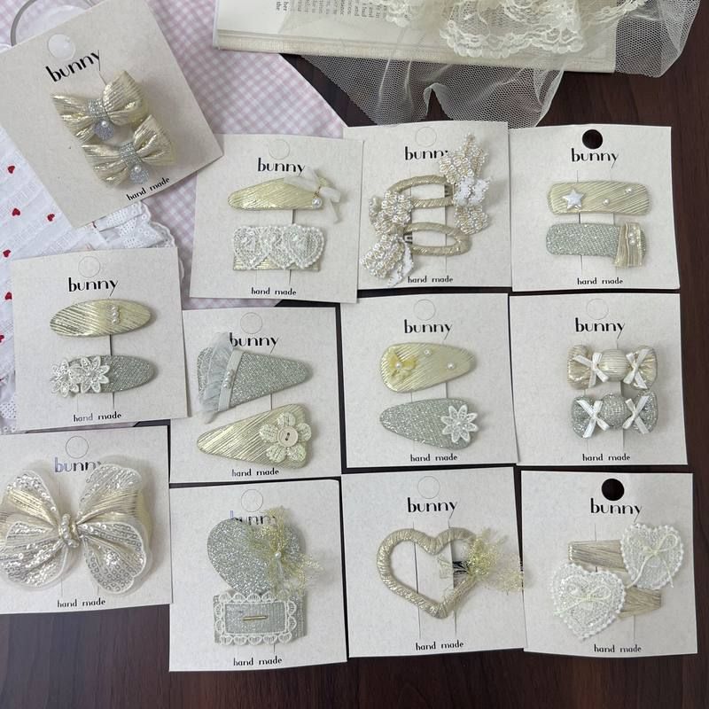 细闪金色蕾丝爱心蝴蝶结儿童发夹