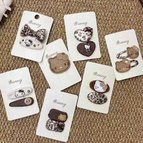 咖色系豹纹卡通猫咪爱心儿童发夹