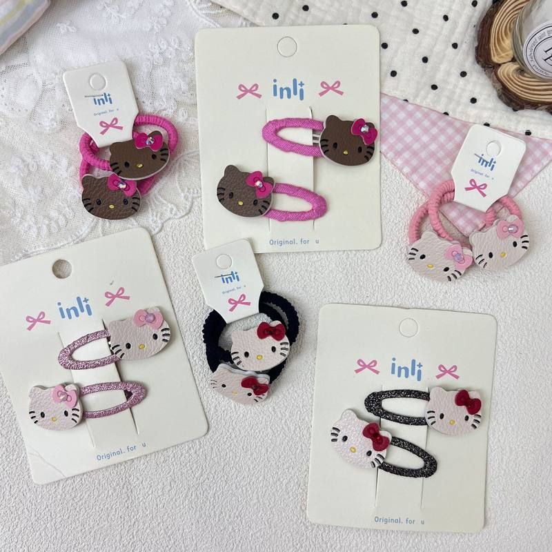 可爱皮质KT猫咪儿童BB夹发圈对装