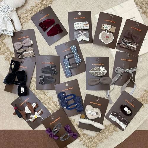 秋冬蕾丝布艺丝绒蝴蝶结儿童发夹