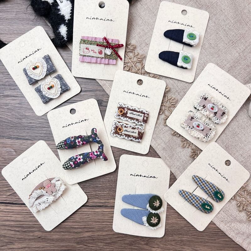 蕾丝边爱心布艺小鱼纽扣儿童发夹