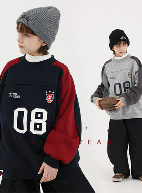 多加潮牌童装男童加绒卫衣机车风冬装新款儿童套头衫加厚中大童潮