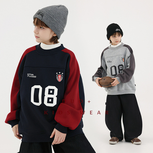 多加潮牌童装男童加绒卫衣机车风冬装新款儿童套头衫加厚中大童潮