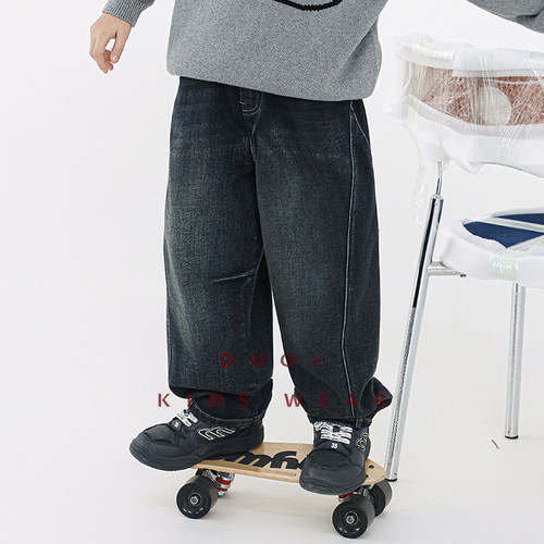 多加潮牌童装儿童加绒牛仔裤2025年冬装新款男童宝宝时髦抓绒长裤