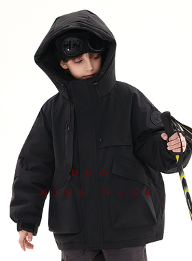 多加潮牌童装儿童工装羽绒服冬装新国标90白鸭绒户外山系男童外套