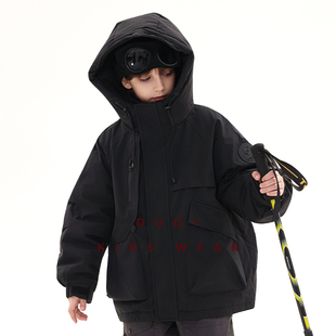 多加潮牌童装儿童工装羽绒服冬装新国标90白鸭绒户外山系男童外套