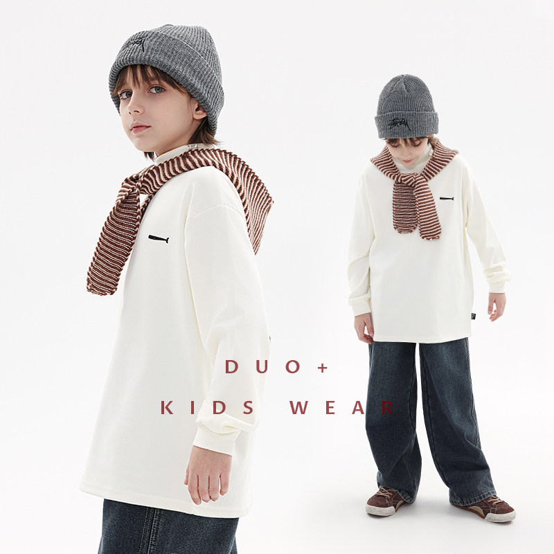 多加潮牌童装男童德绒日系打底衫冬装新款儿童半高领长袖保暖T恤