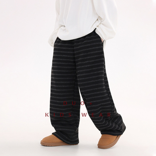 多加潮牌童装男童加绒条纹裤冬装新款中大童韩版休闲加厚儿童长裤