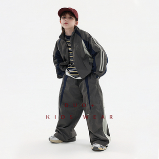 多加潮牌童装男童运动复古套装校园风春装新款中大童外套儿童长裤