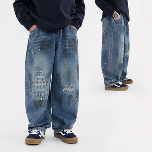 新款 多加潮牌童装 儿童破洞牛仔裤 2026年春装 男童中大童泼墨休闲裤