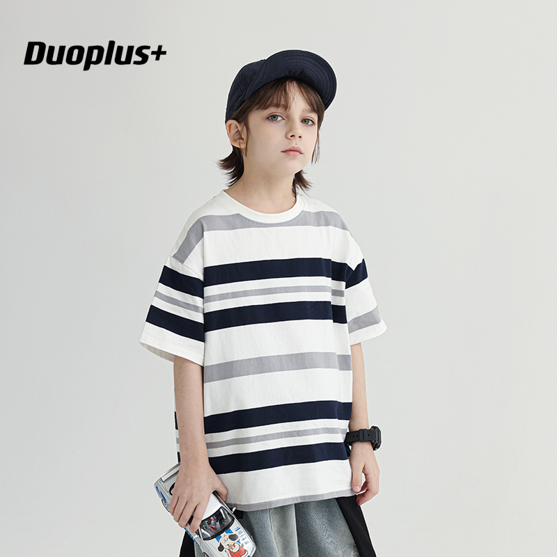 多加潮牌童装男童条纹短袖T恤2025夏装新款儿童时髦半袖上衣潮
