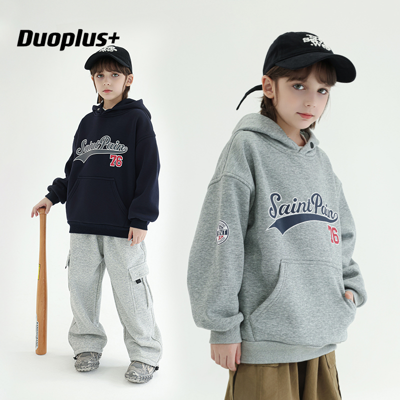 DUOPLUS复古美式连帽加绒卫衣