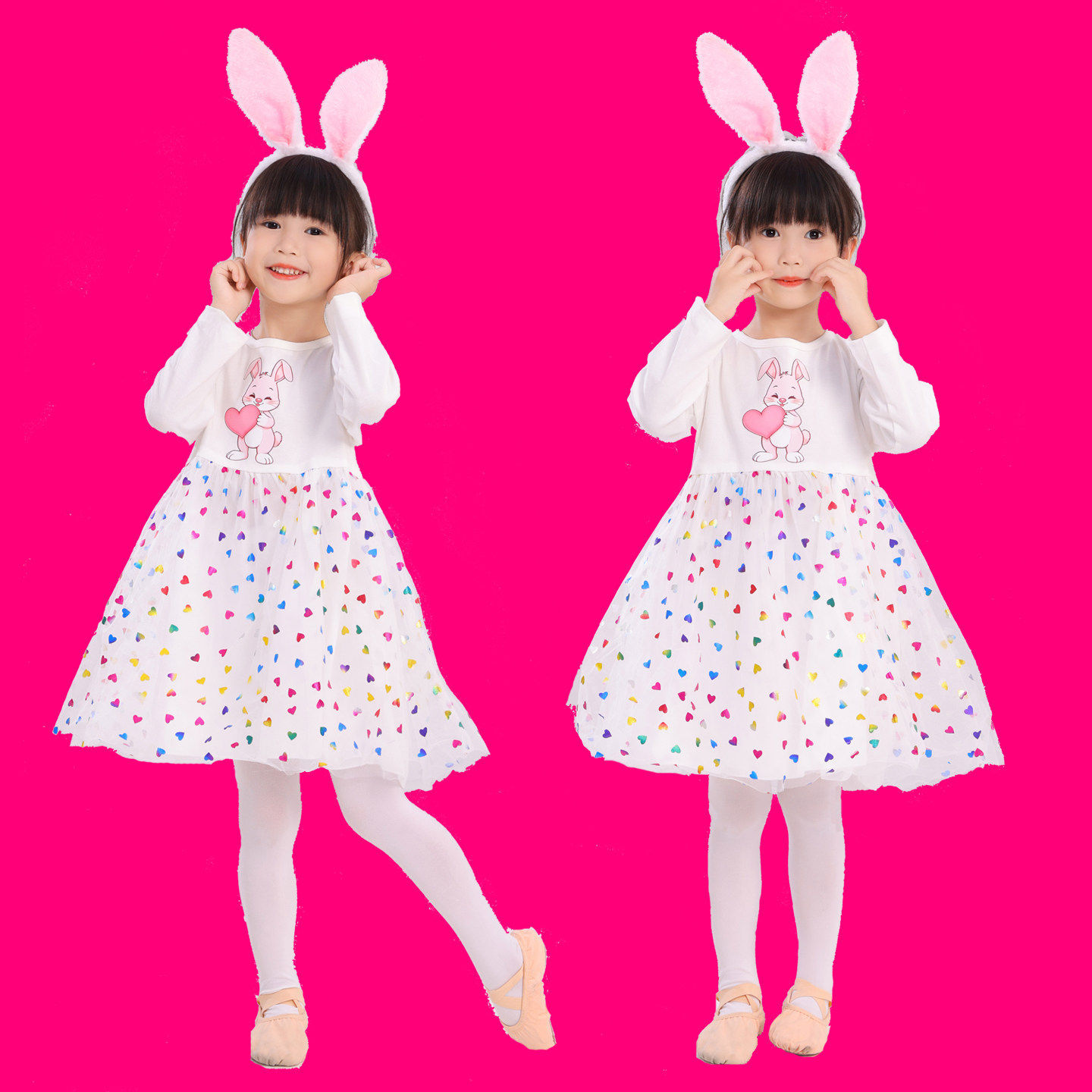 儿童小兔子演出服女童纱裙小学生运动会开幕式小兔子舞蹈表演服装