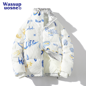 WASSUP羽绒服男冬季白鸭绒保暖情侣潮牌2023新款高中生男士外套冬