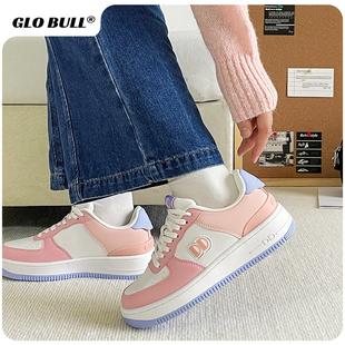 GLO BULL粉色鞋子女ins潮百搭小众学生休闲板鞋女款厚底面包鞋