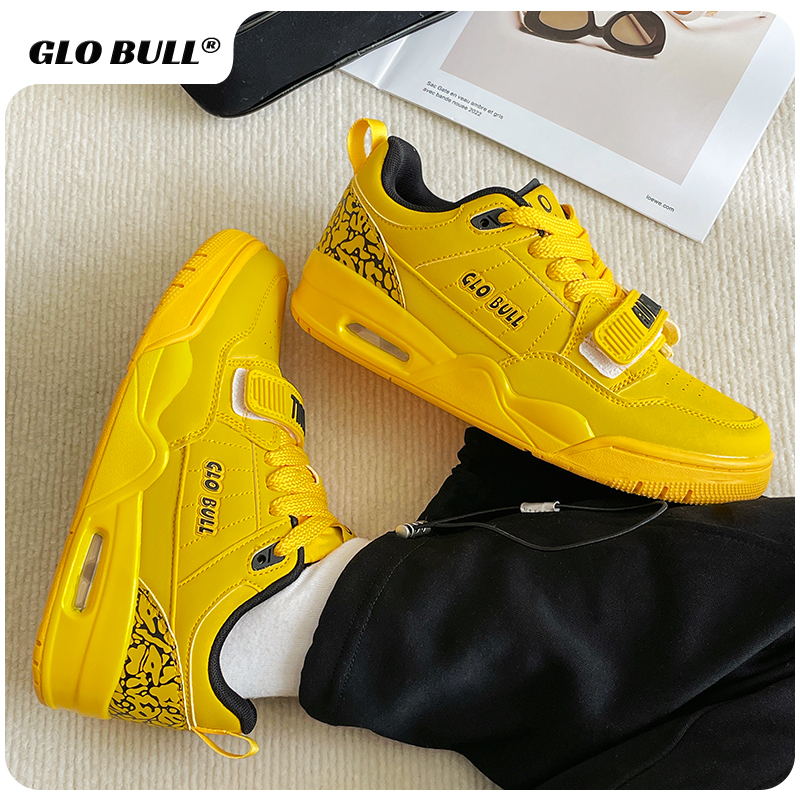 GLO BULL春季中高帮运动鞋女2025新款百搭增高休闲黄色板鞋情侣款