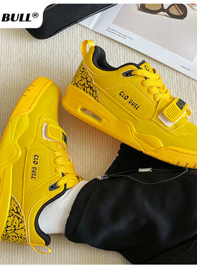 GLO BULL春季中高帮运动鞋女2025新款百搭增高休闲黄色板鞋情侣款