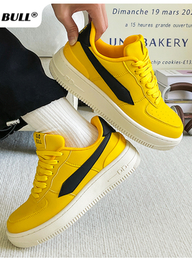 GLO BULL2025新款春秋季黄色增高板鞋女潮流百搭松糕休闲鞋情侣款