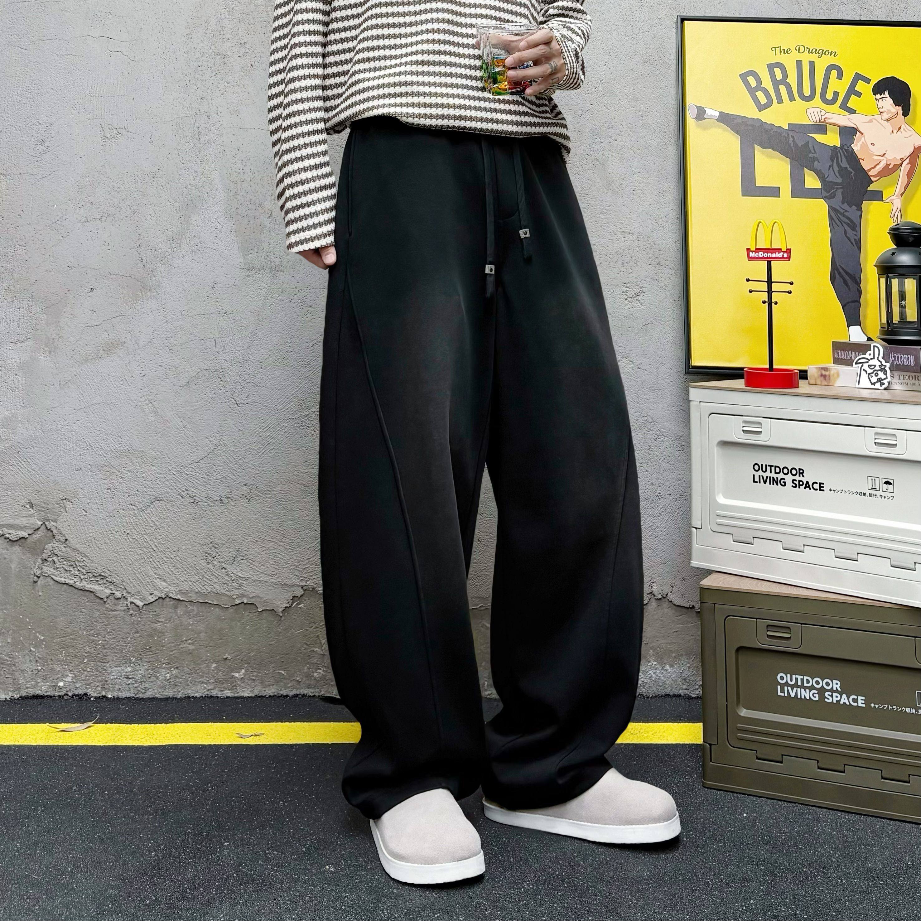 春秋怀旧美式痞帅小弯刀宽松直筒阔腿卫裤男垂感立体拼接休闲裤潮,男装,卫裤,淘宝优惠券,粉丝福利购,淘宝优惠卷