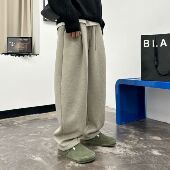 加绒男士 松紧腰美式 宽松直筒卫裤 冬季 立体设计垂感抗皱阔腿休闲裤