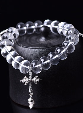 念珠天然白水晶素银复古手链