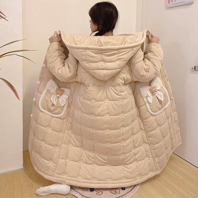 。珊瑚绒三层夹棉加绒加厚睡衣女款秋冬季长款睡袍可外穿保暖家居