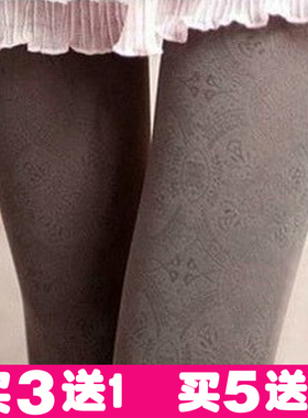 日系复古图腾连裤袜防勾丝蕾丝暗花纹提花白色丝袜打底袜春秋中厚