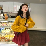 Mùa thu và mùa đông Hàn Quốc phiên bản của ulzzang retro Hồng Kông hương vị Hồng Kông phong cách chic loose kẻ sọc phù hợp với len áo khoác nữ sinh viên áo măng tô nữ kẻ caro