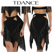 动感上课班服GL TDANCE拉丁练习服女 腰间镂空系带流苏半裙 187