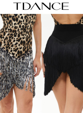 TDANCE拉丁练习服【镂空双层流苏半裙】上课班服动感带底裤GL-174
