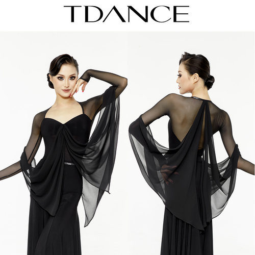 TDANCE2024新款国标舞服【桃心领飘片】上衣高级纱飘袖专业JM-08