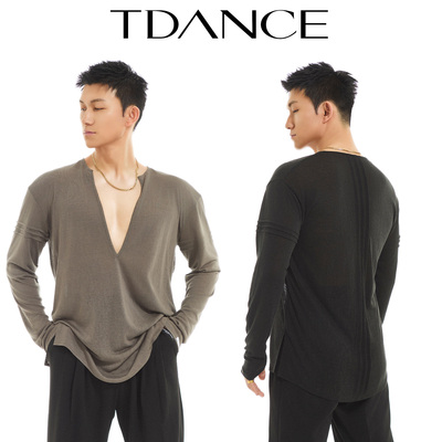 TDANCE深V褶皱长袖上衣