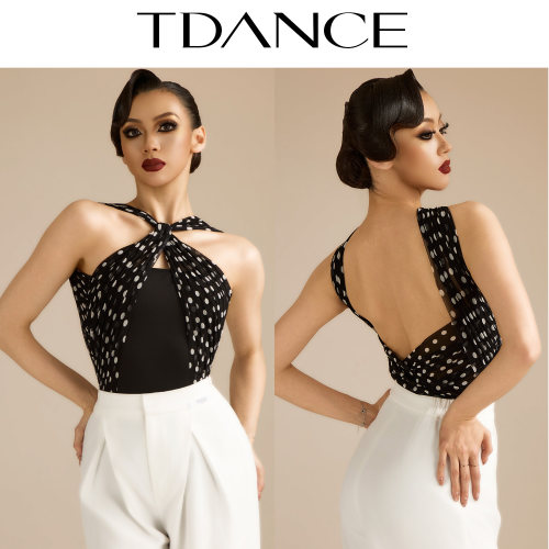 TDANCE波点网纱扭结连体上衣