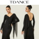 268 成人设计感上课JM TDANCE新摩登练功 V领单肩飘片连体上衣