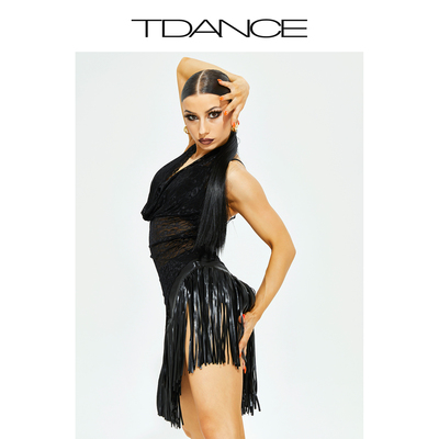 TDANCE拉丁皮质流苏半裙