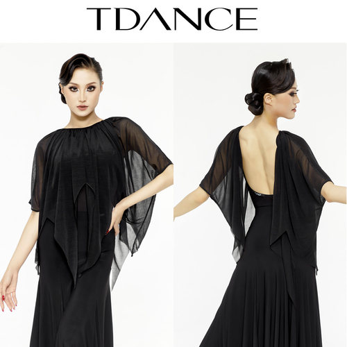 TDANCE圆领纱质抽褶连体上衣