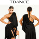 遮肉不对称带胸垫GL TDANCE女拉丁练习 单肩大飘片连体上衣