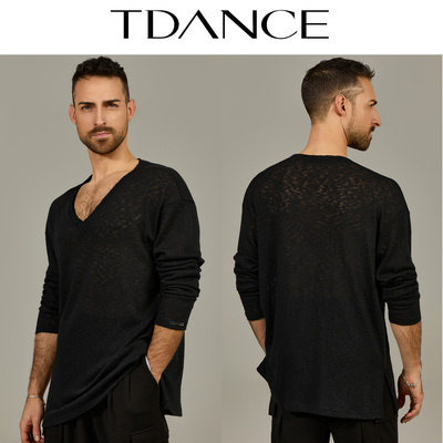 TDANCE男拉丁V领长袖上衣