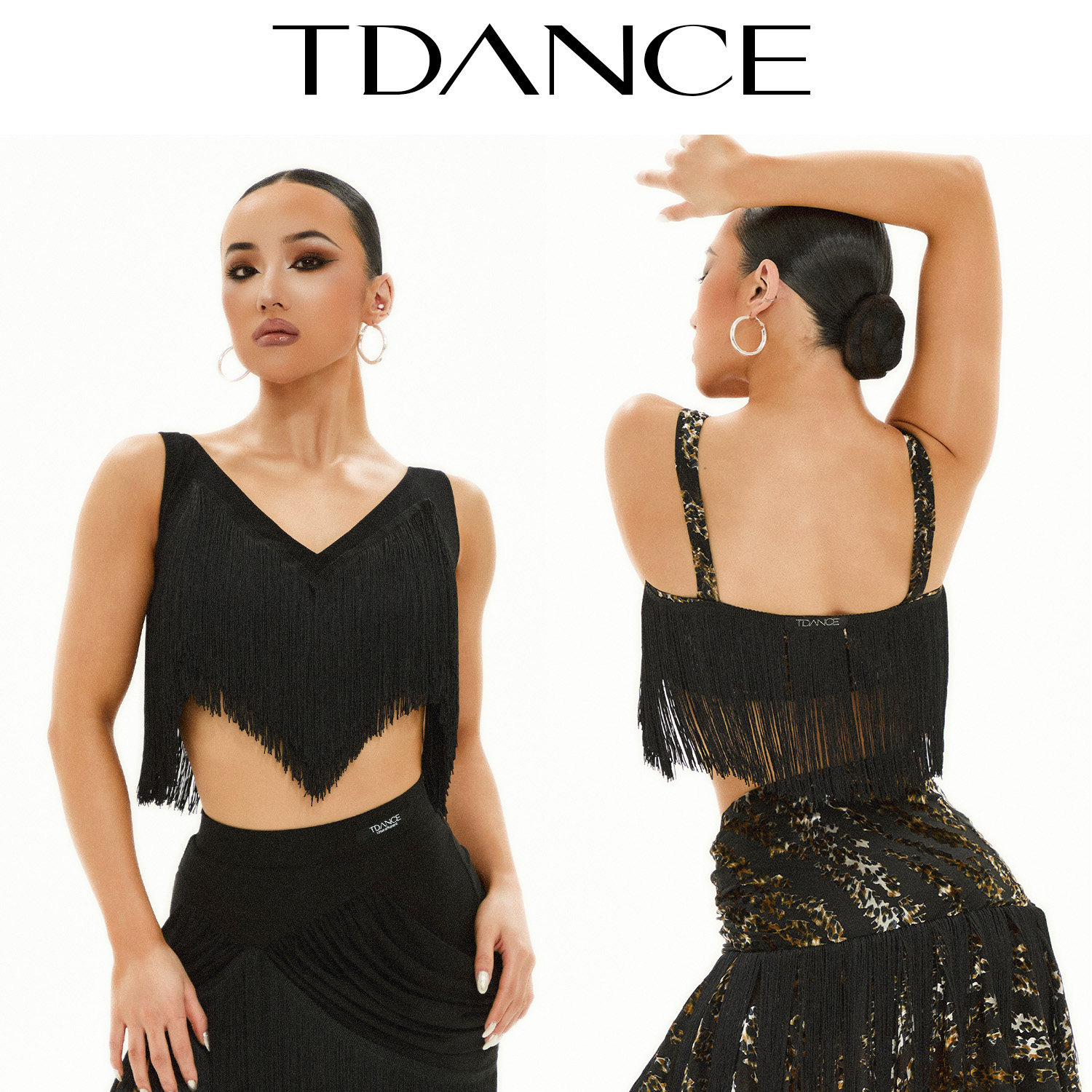 TDANCE女拉丁舞练习服【拼接流苏背心】表演班服动感吊带GL-106