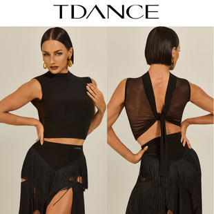TDANCE女拉丁舞【异材拼接绑带上衣】设计感短款带胸垫日常GL-307