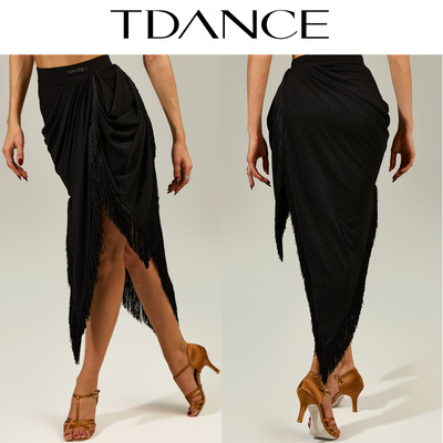 TDANCE长款抓褶镂空流苏半裙