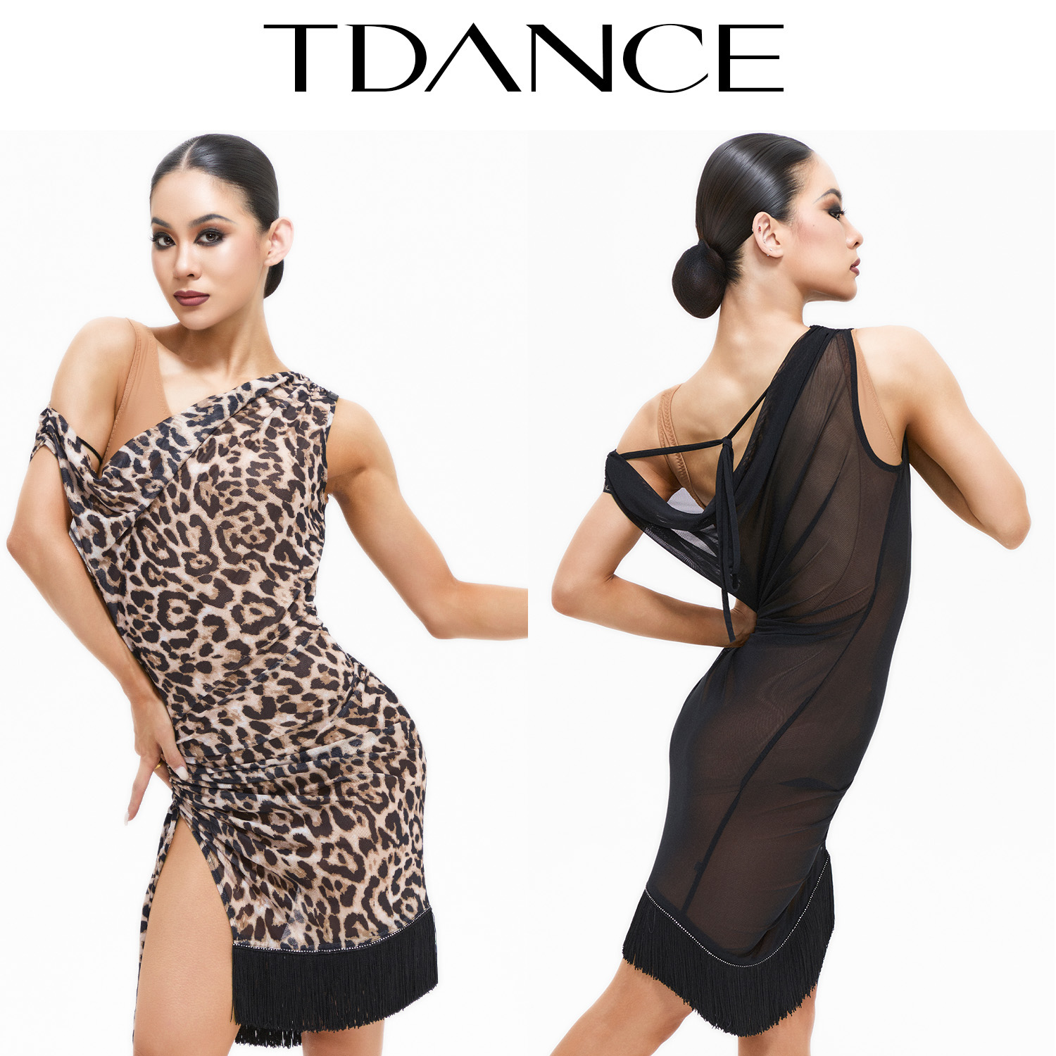 TDANCE斜肩流苏连衣裙