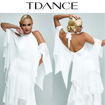 TDANCE挂脖系带网纱飘片连体上衣