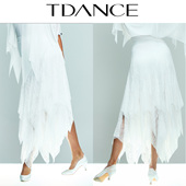 飘逸灵动夏表演班服JM TDANCE女摩登舞练习服 蕾丝飘片半裙 121