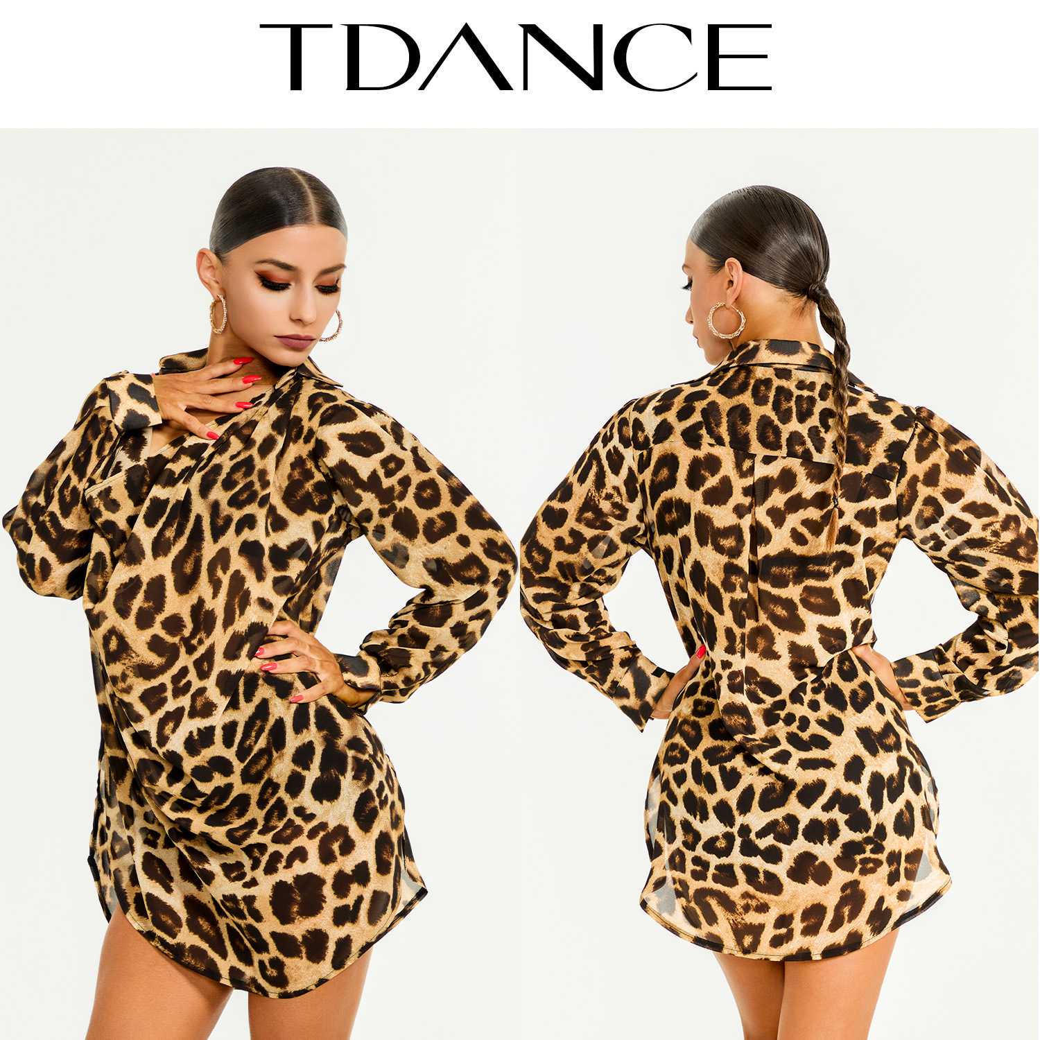 TDANCE翻领宽松小V领罩衫