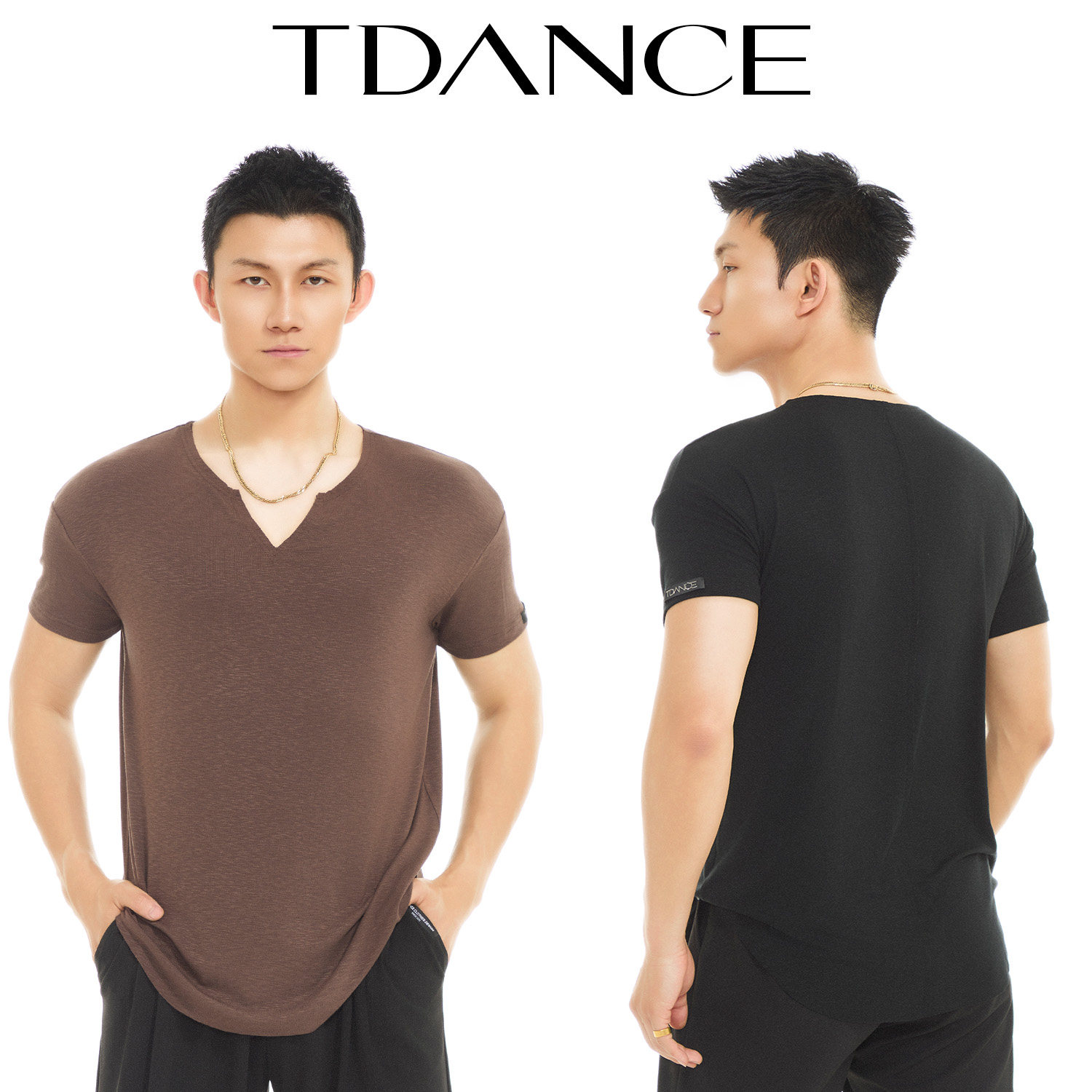 TDANCE拉丁练习服男【小V口短袖上衣】柔软细腻舒适夏日常BS-33